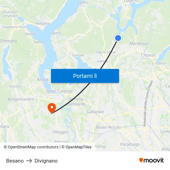 Besano to Divignano map