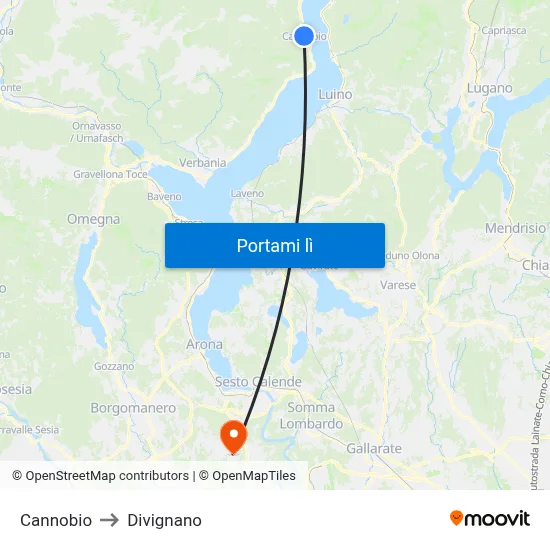 Cannobio to Divignano map