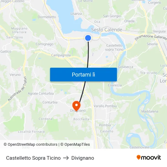 Castelletto Sopra Ticino to Divignano map