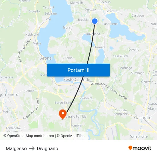 Malgesso to Divignano map