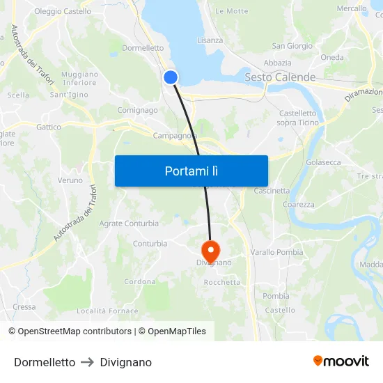 Dormelletto to Divignano map