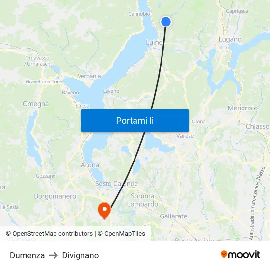 Dumenza to Divignano map