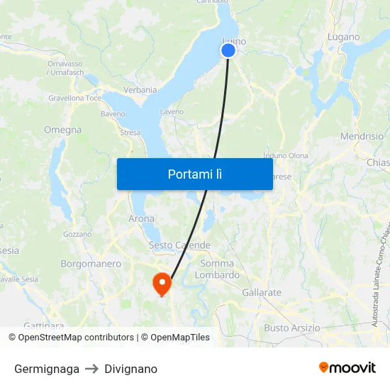 Germignaga to Divignano map