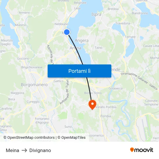 Meina to Divignano map