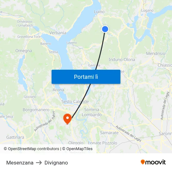 Mesenzana to Divignano map