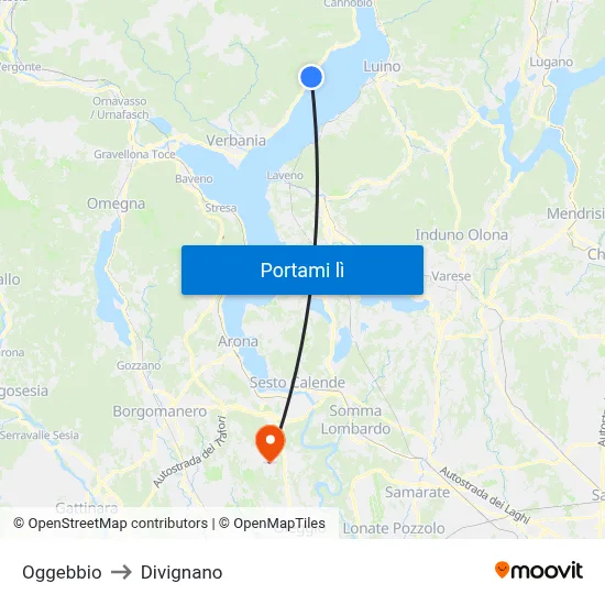 Oggebbio to Divignano map