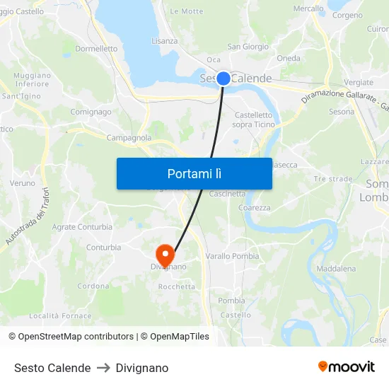 Sesto Calende to Divignano map