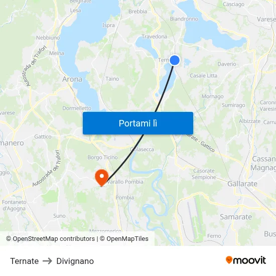Ternate to Divignano map