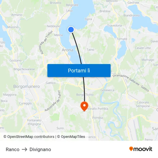 Ranco to Divignano map