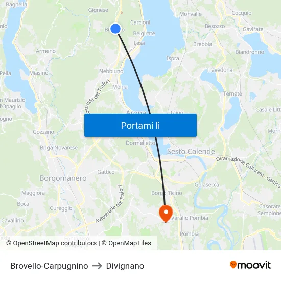 Brovello-Carpugnino to Divignano map