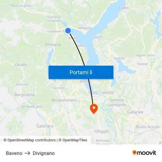 Baveno to Divignano map