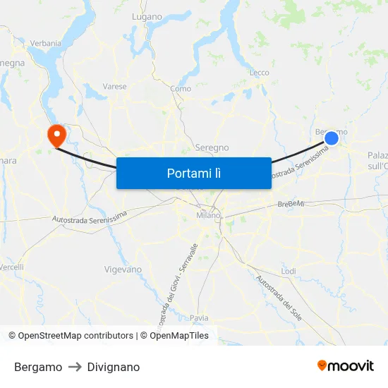 Bergamo to Divignano map