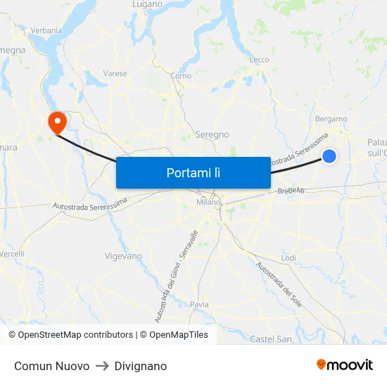 Comun Nuovo to Divignano map