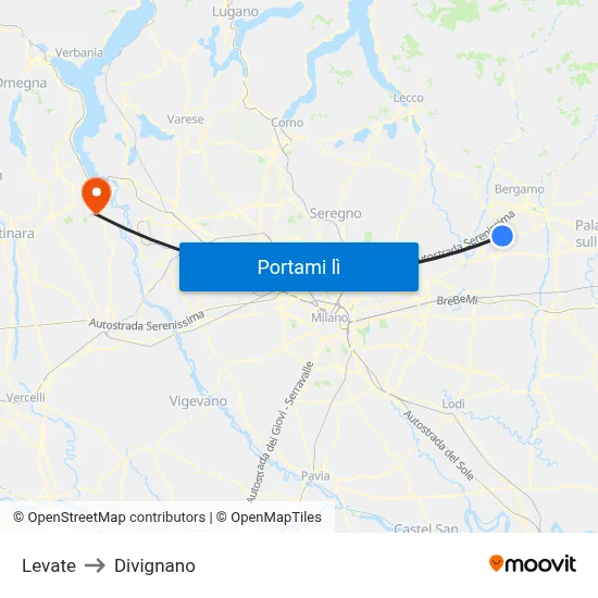 Levate to Divignano map