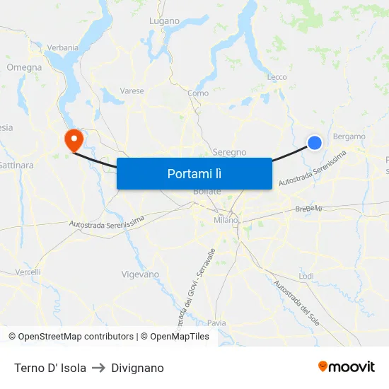 Terno D' Isola to Divignano map