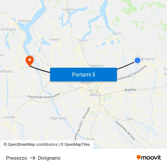 Presezzo to Divignano map