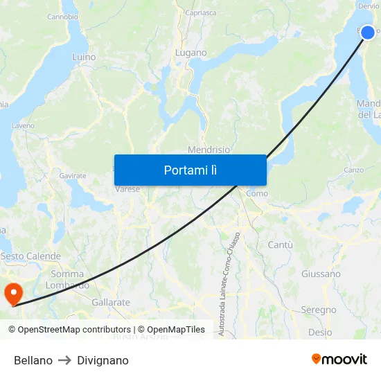 Bellano to Divignano map