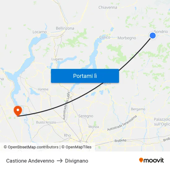 Castione Andevenno to Divignano map