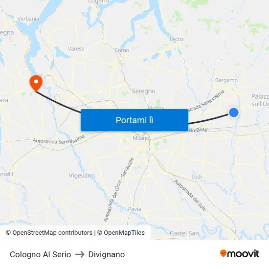 Cologno Al Serio to Divignano map