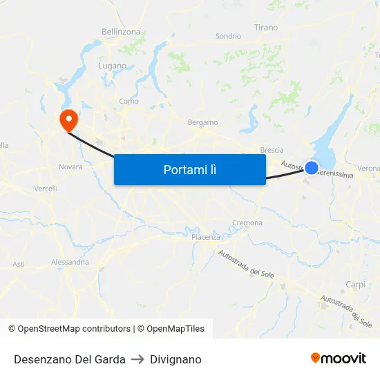 Desenzano Del Garda to Divignano map