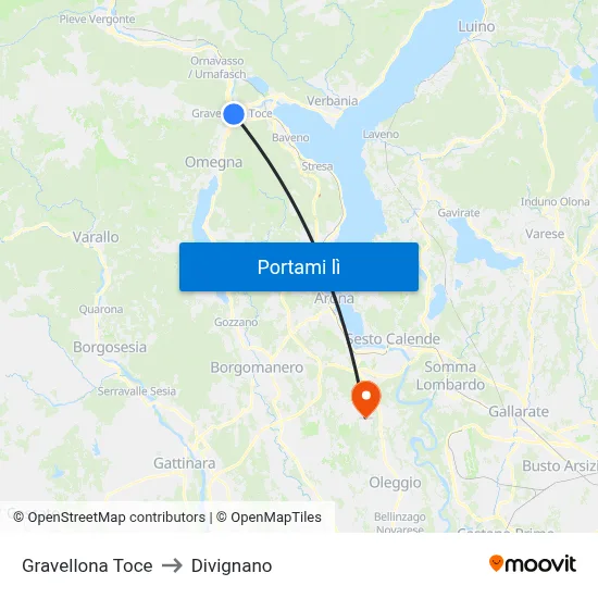 Gravellona Toce to Divignano map