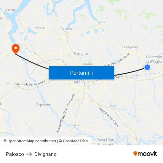 Palosco to Divignano map