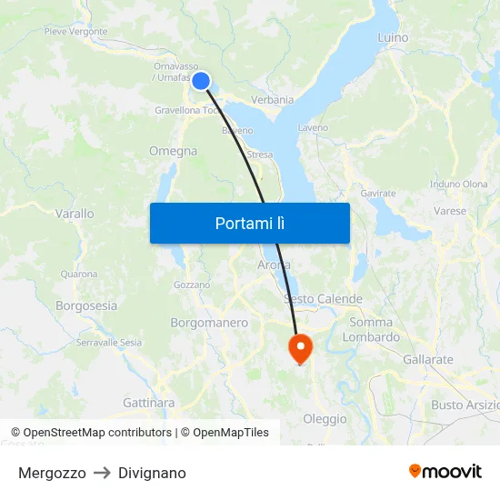 Mergozzo to Divignano map