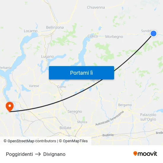 Poggiridenti to Divignano map