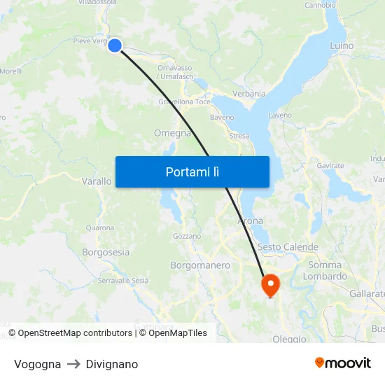 Vogogna to Divignano map
