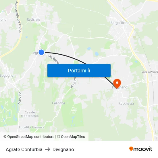 Agrate Conturbia to Divignano map