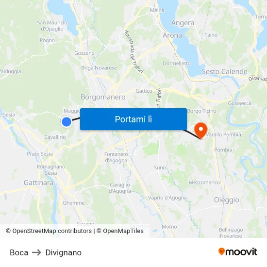 Boca to Divignano map