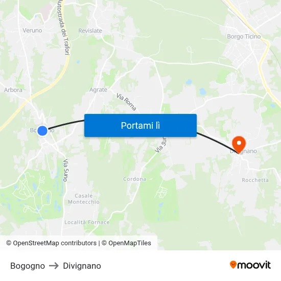 Bogogno to Divignano map