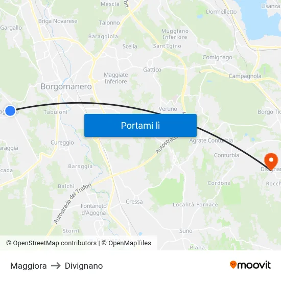 Maggiora to Divignano map