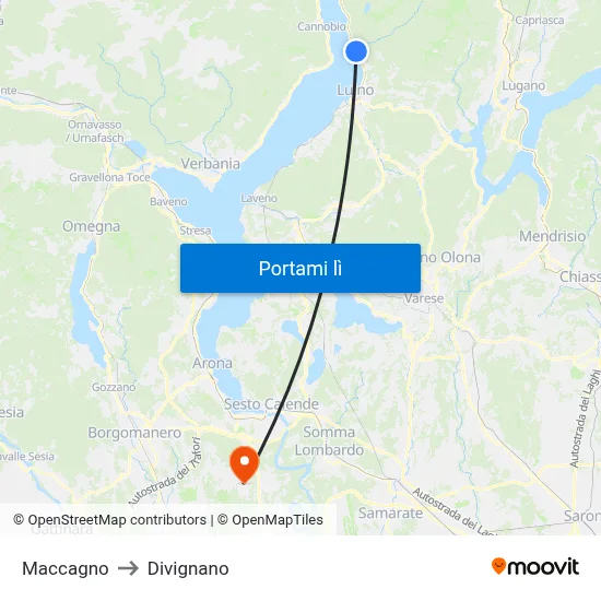 Maccagno to Divignano map