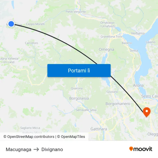 Macugnaga to Divignano map
