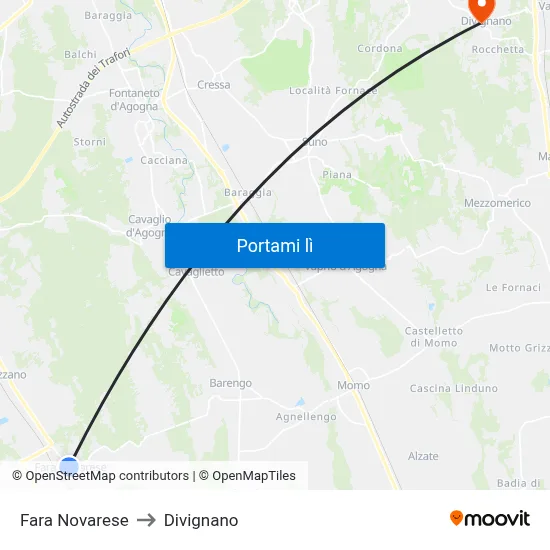 Fara Novarese to Divignano map