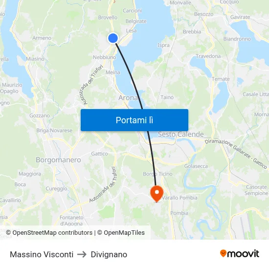 Massino Visconti to Divignano map