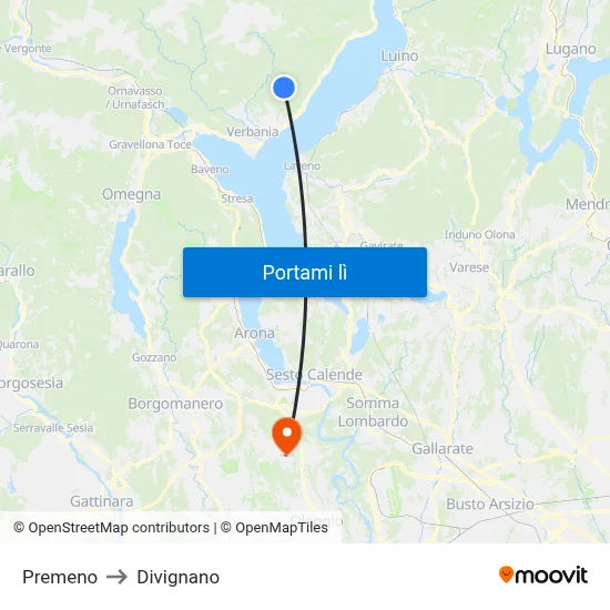Premeno to Divignano map