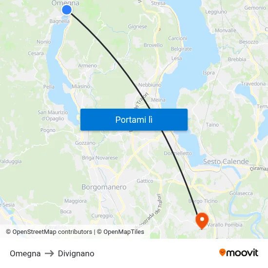 Omegna to Divignano map