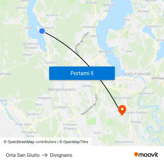 Orta San Giulio to Divignano map