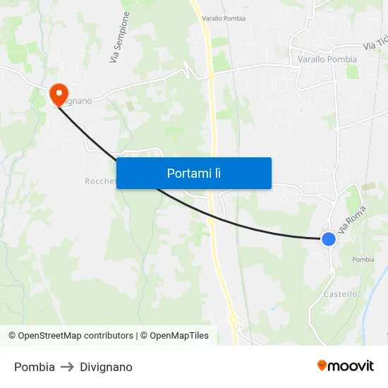 Pombia to Divignano map