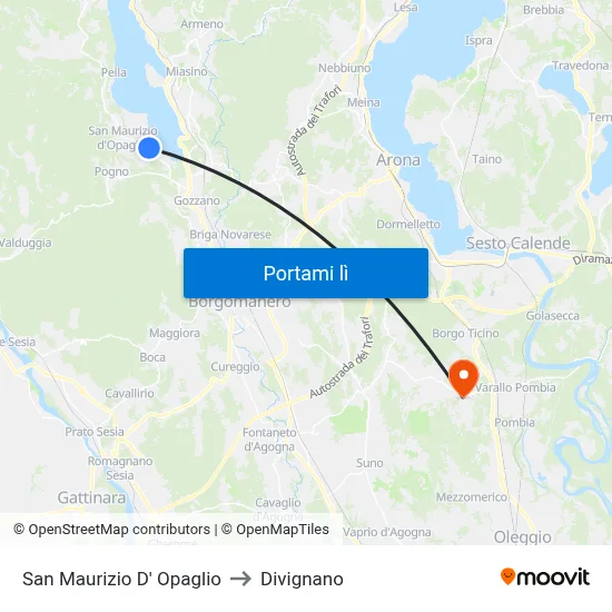 San Maurizio D' Opaglio to Divignano map