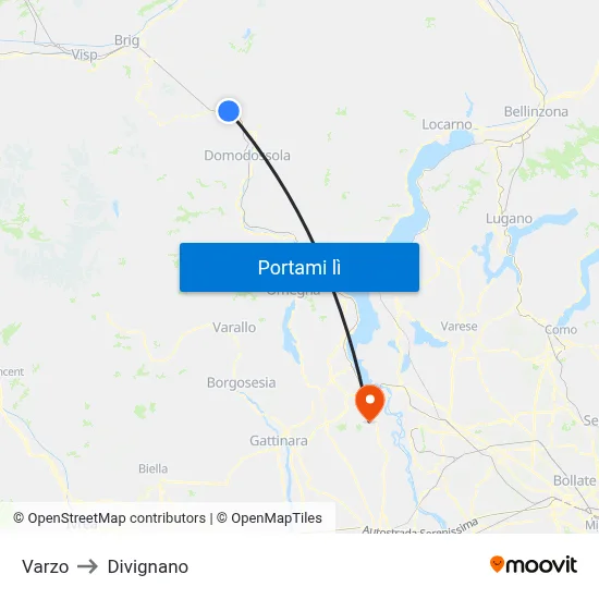 Varzo to Divignano map