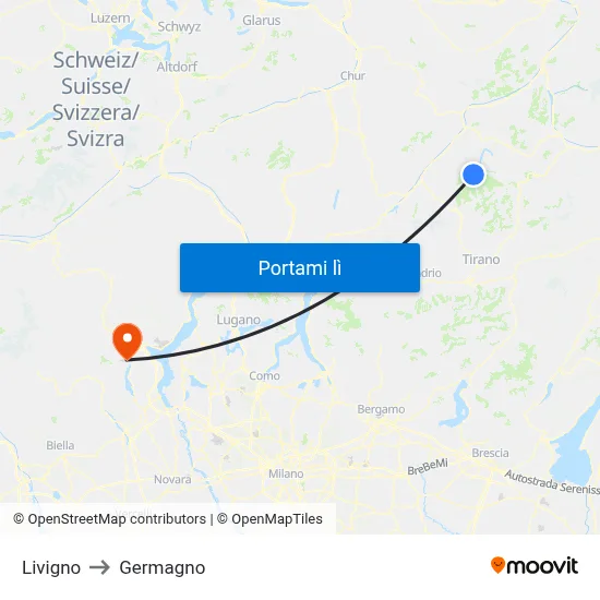 Livigno to Germagno map