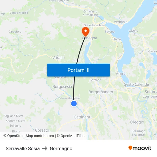 Serravalle Sesia to Germagno map