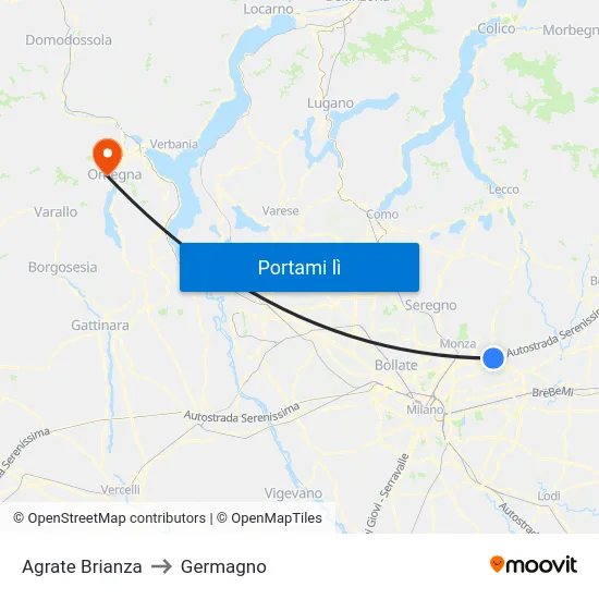 Agrate Brianza to Germagno map