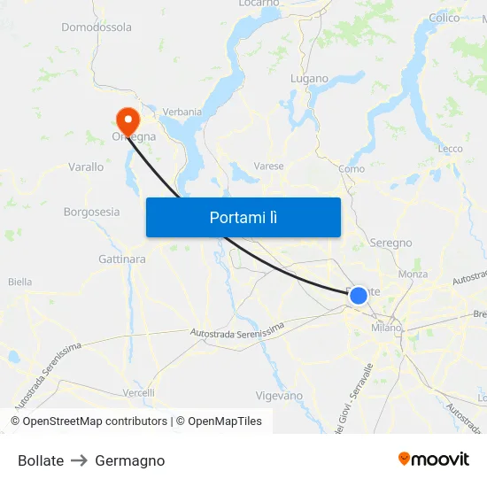 Bollate to Germagno map