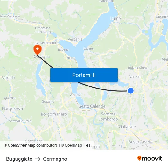 Buguggiate to Germagno map