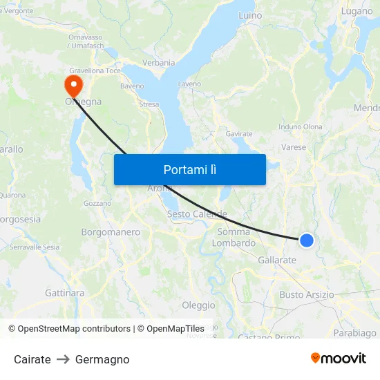 Cairate to Germagno map