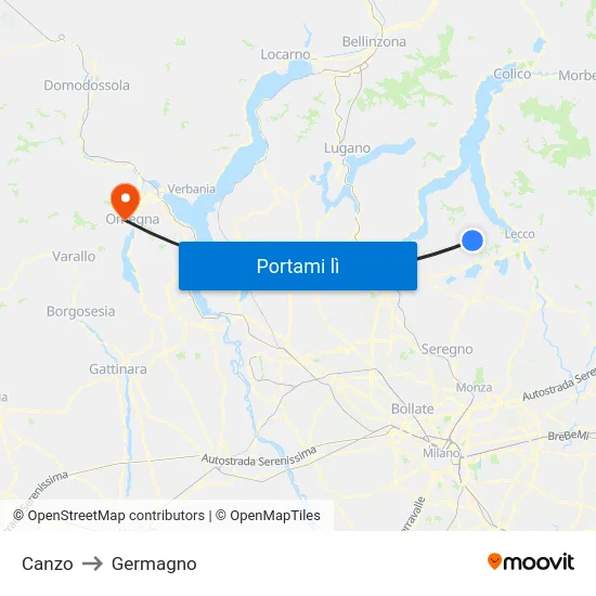 Canzo to Germagno map